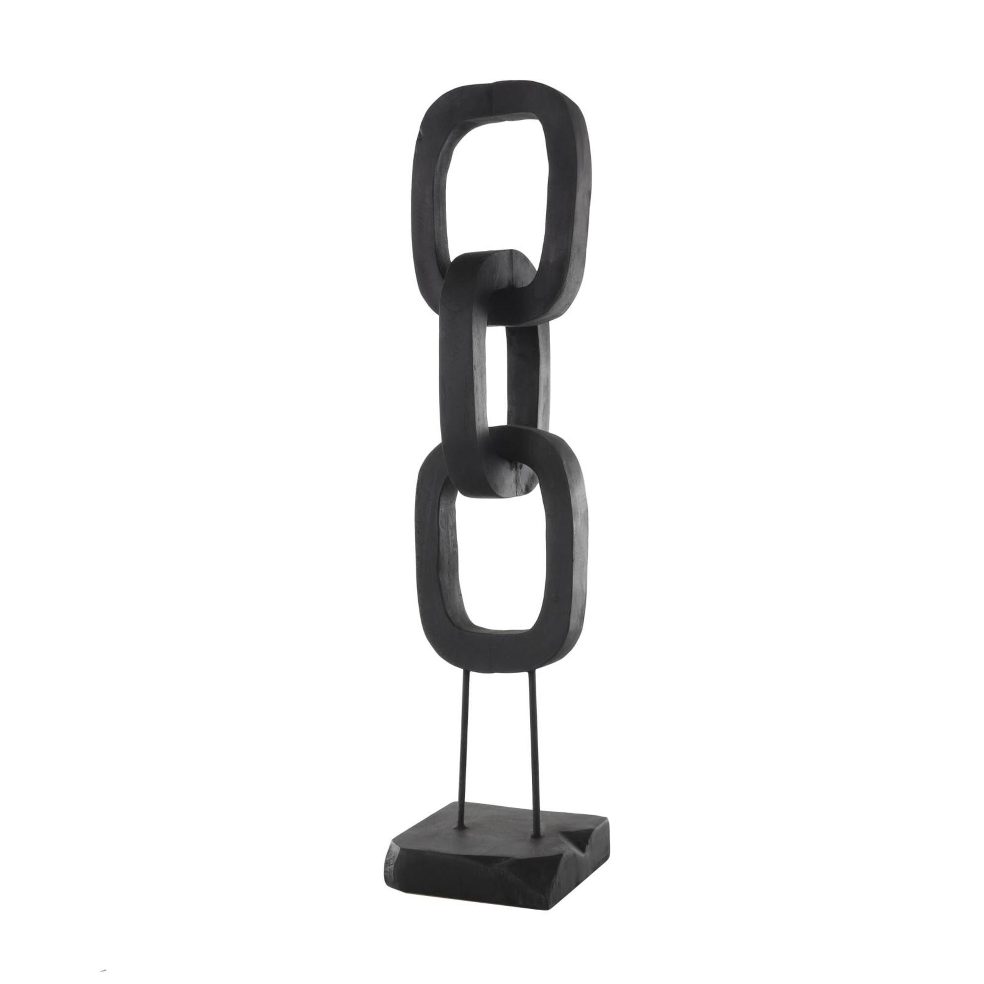 32" Black Teak Wood 3-Link Chain Sculpture with Stand